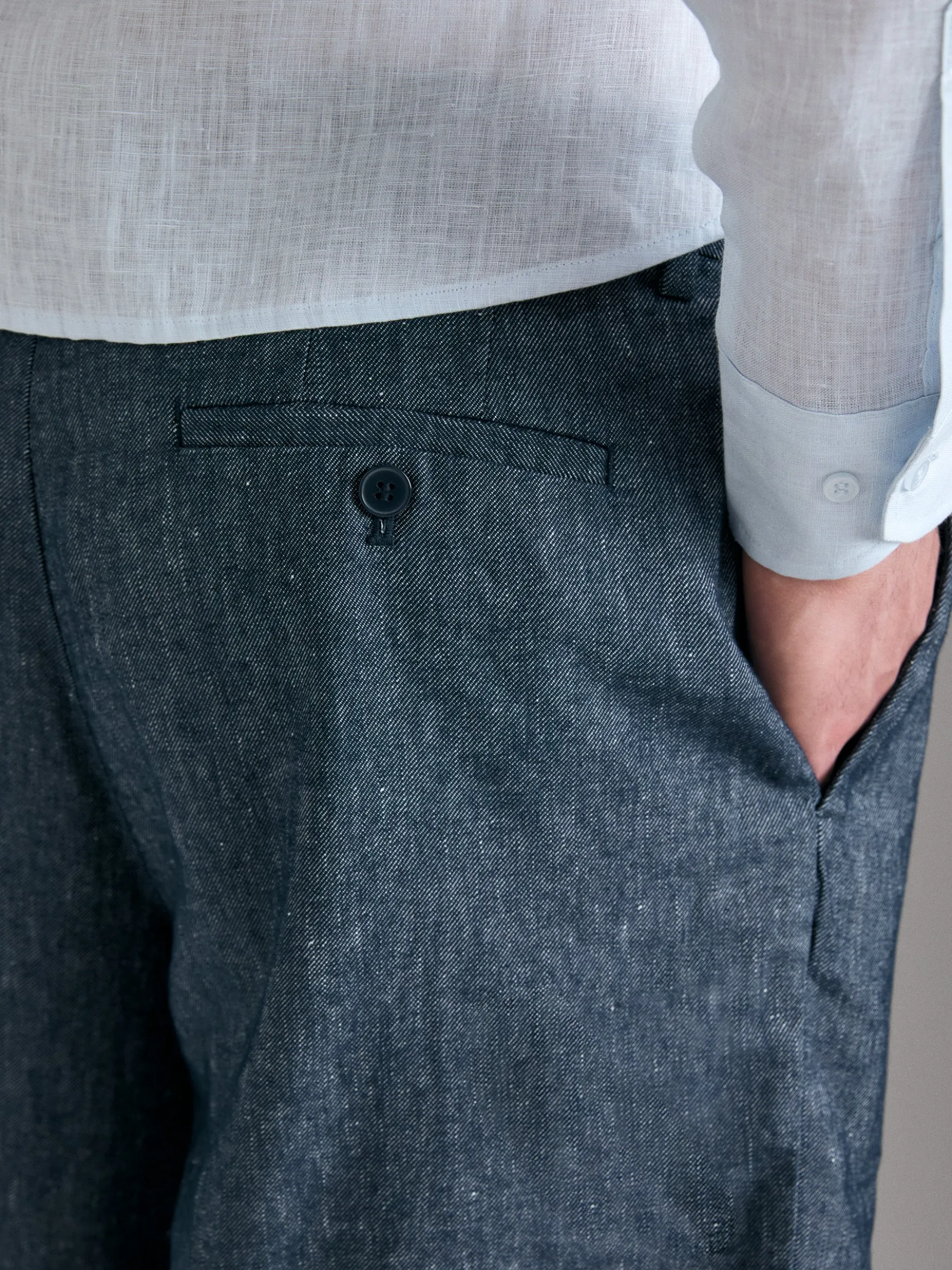 Bermuda in denim di misto lino