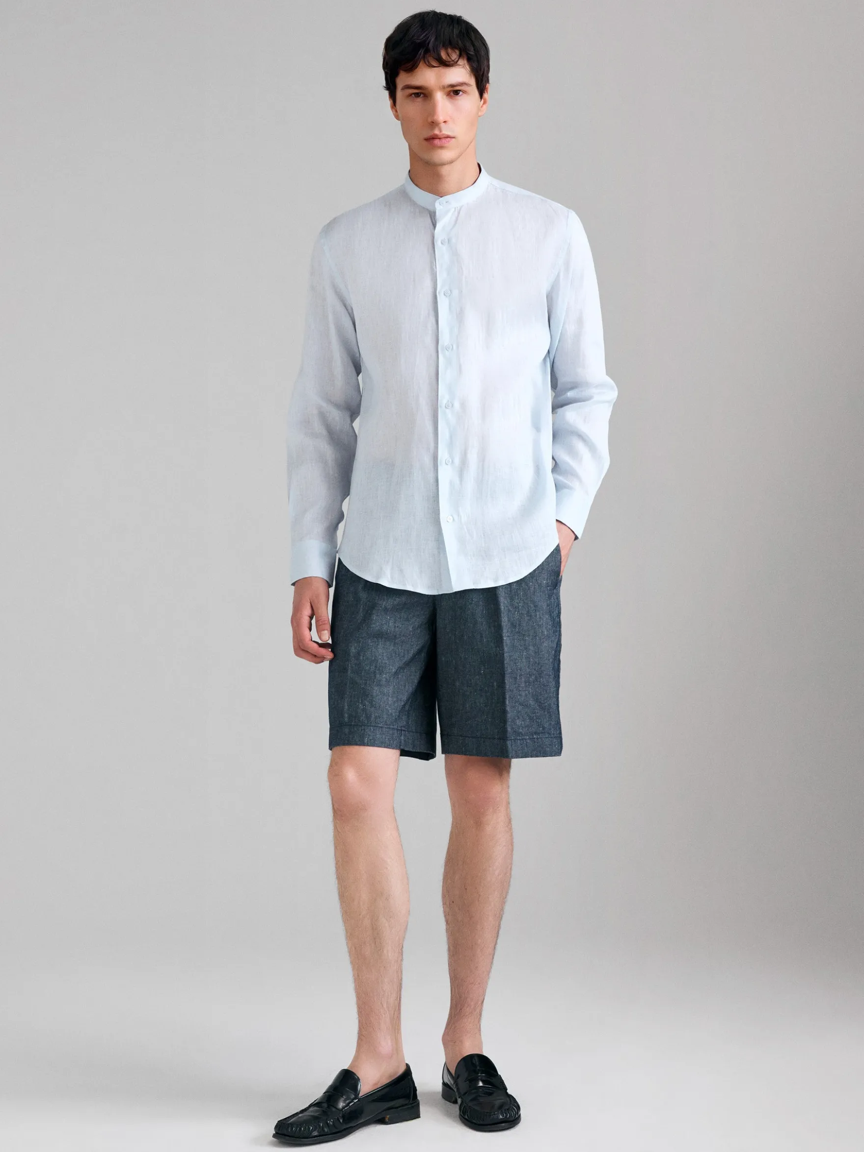 Bermuda in denim di misto lino