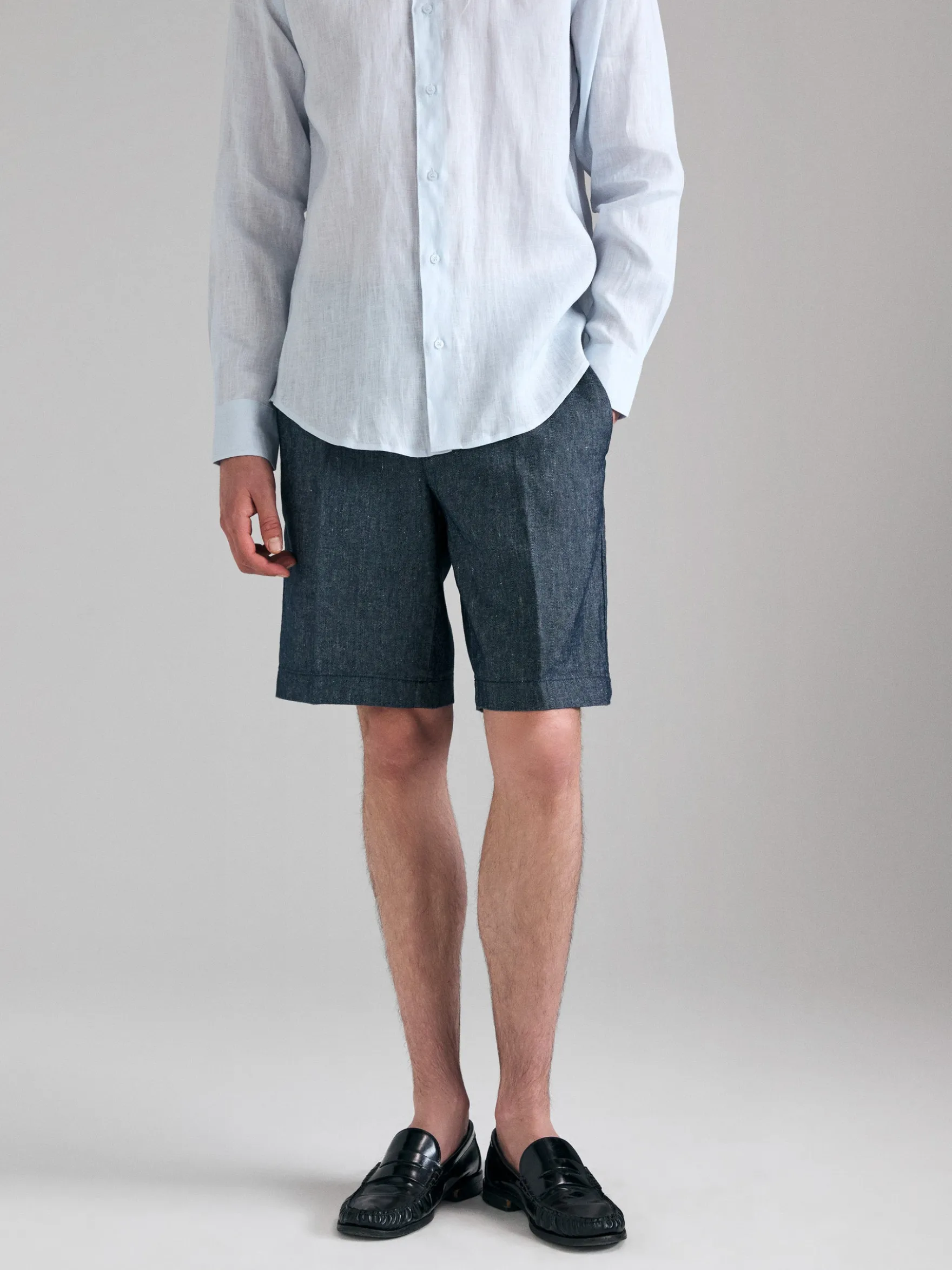 Bermuda in denim di misto lino