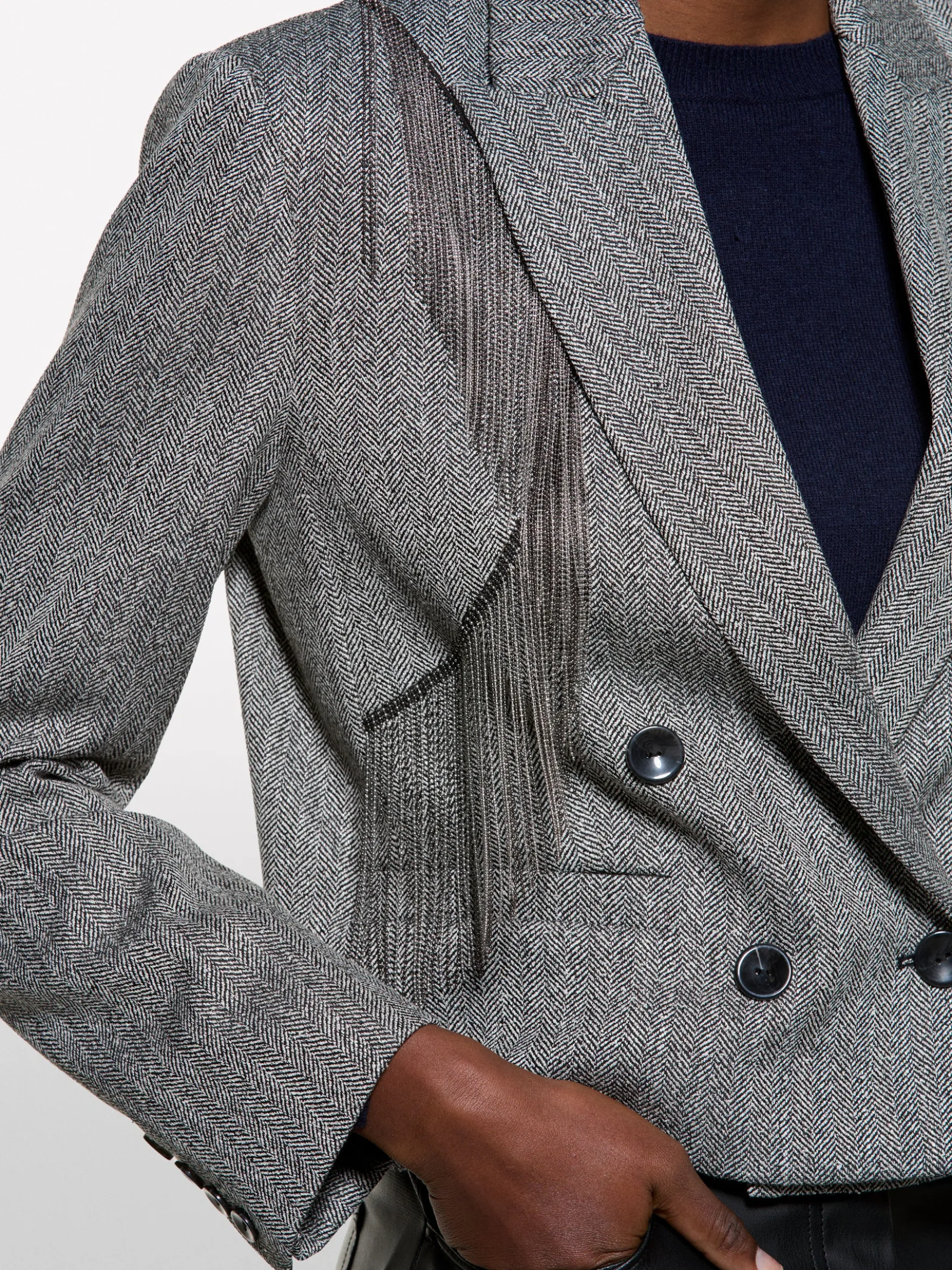 Blazer cropped con frange