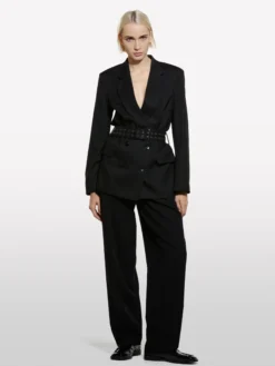 Blazer gessato con cintura