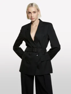 Blazer gessato con cintura