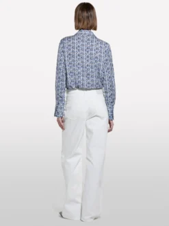Camicia blu in satin stampato
