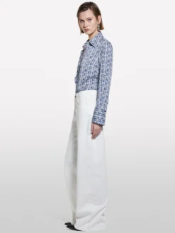 Camicia blu in satin stampato