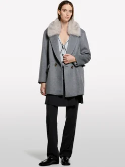 Cappotto midi con collo a contrasto