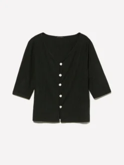 Cardigan slim fit nero a costine