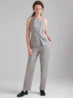 Pantaloni a righe in misto lino