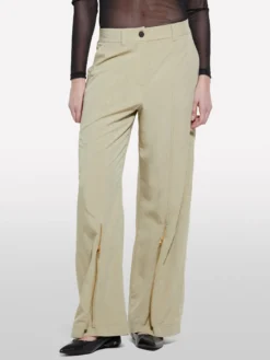 Pantaloni palazzo verde militare con cerniera