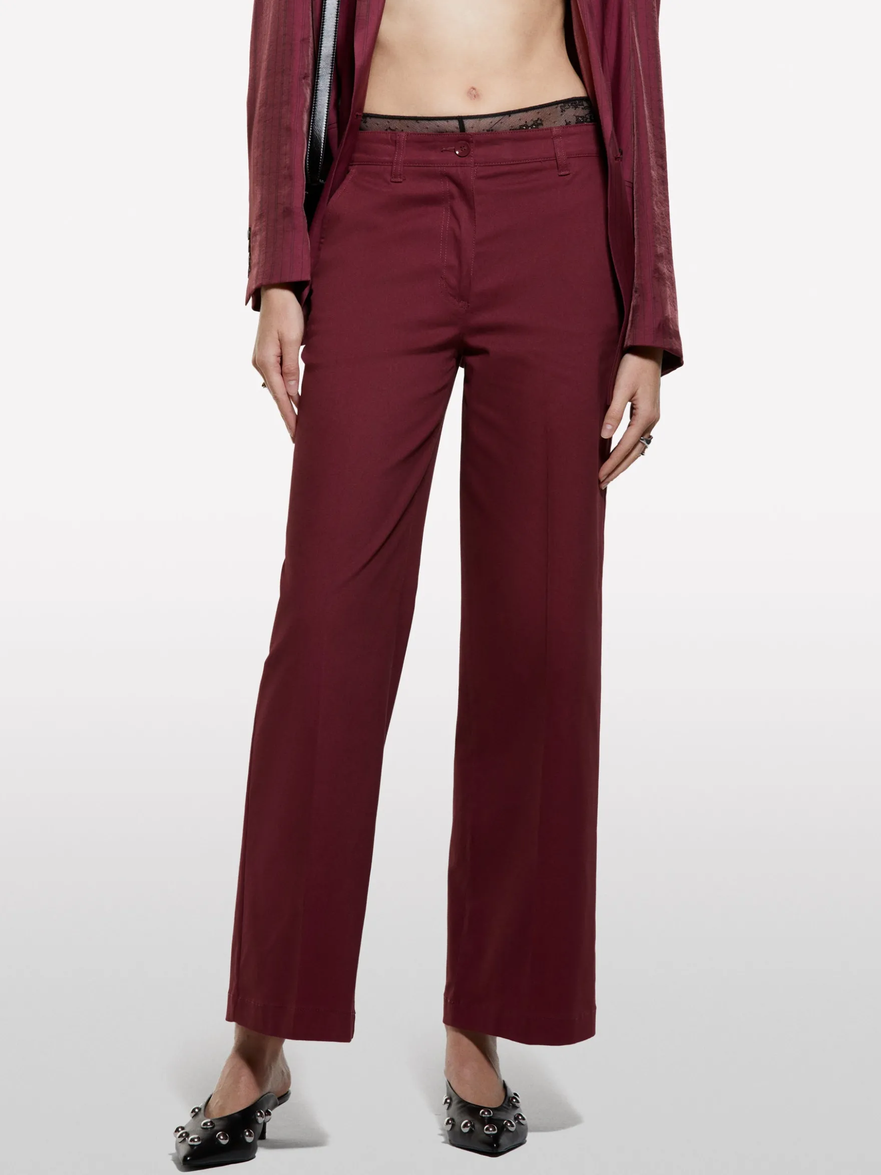 Pantaloni wide fit bordeaux
