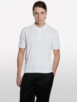 Polo in maglia bianco panna
