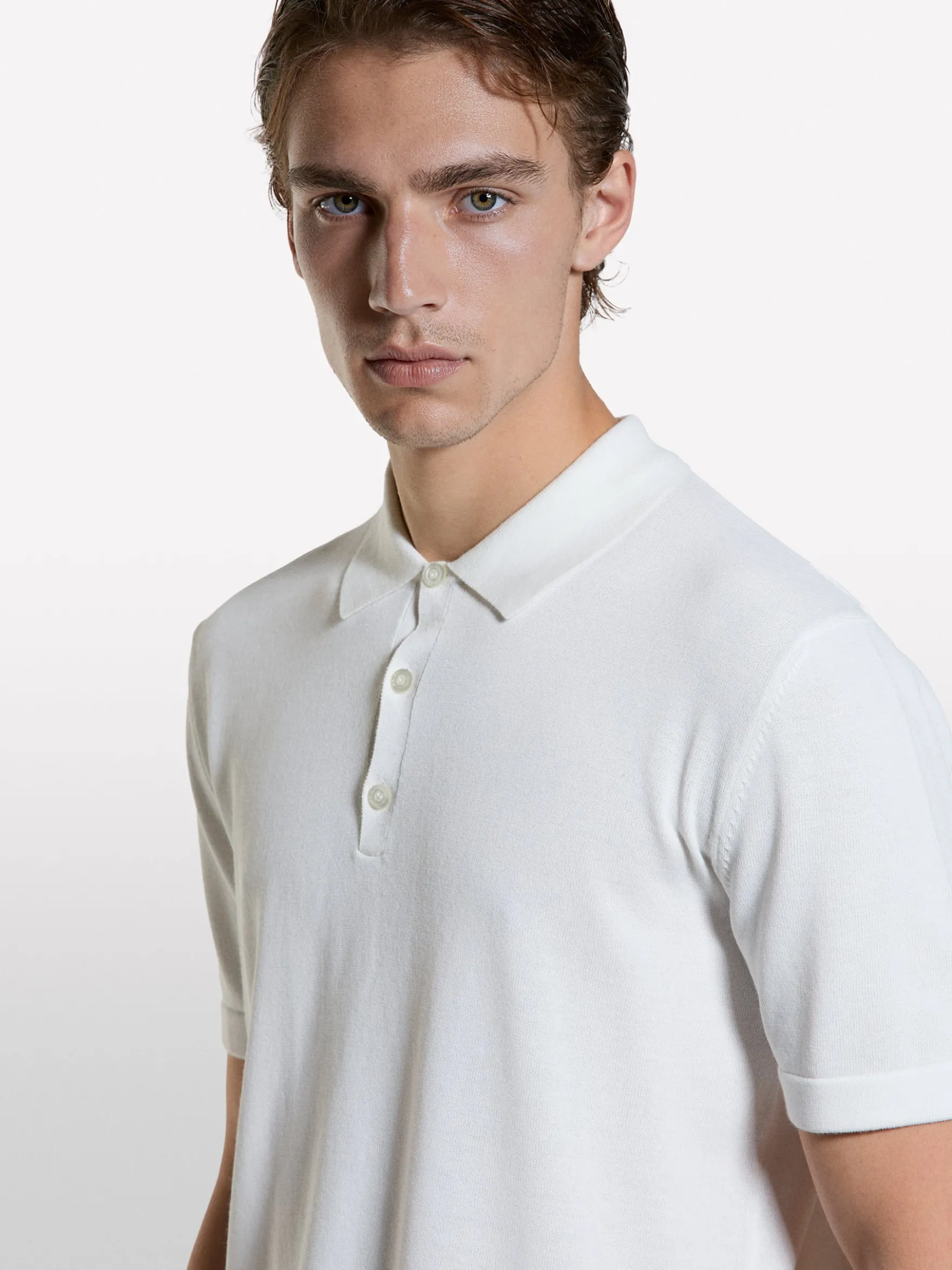 Polo in maglia bianco panna