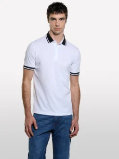 Polo slim fit bianca con contrasto