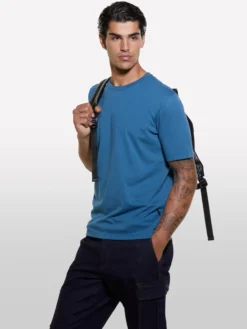 T-shirt blu girocollo 100% cotone bio
