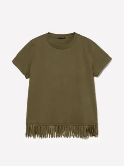 T-shirt verde militare con frange sul fondo